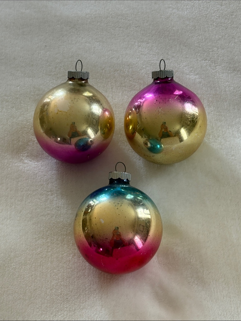 Shiny Brite Ombre Gold Pink Blue ornament lot of 3